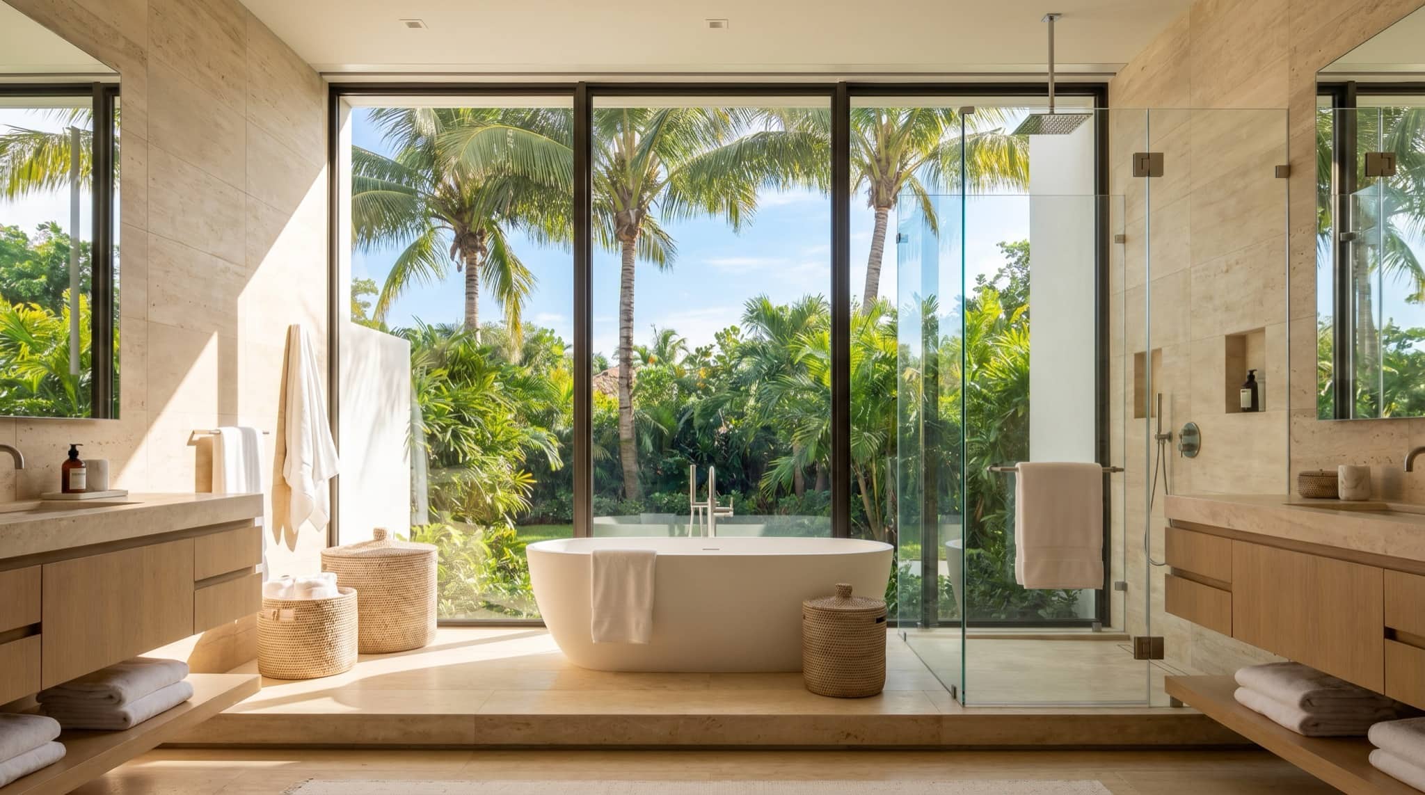 Spa-like primary bathroom in a Florida home, South Florida.