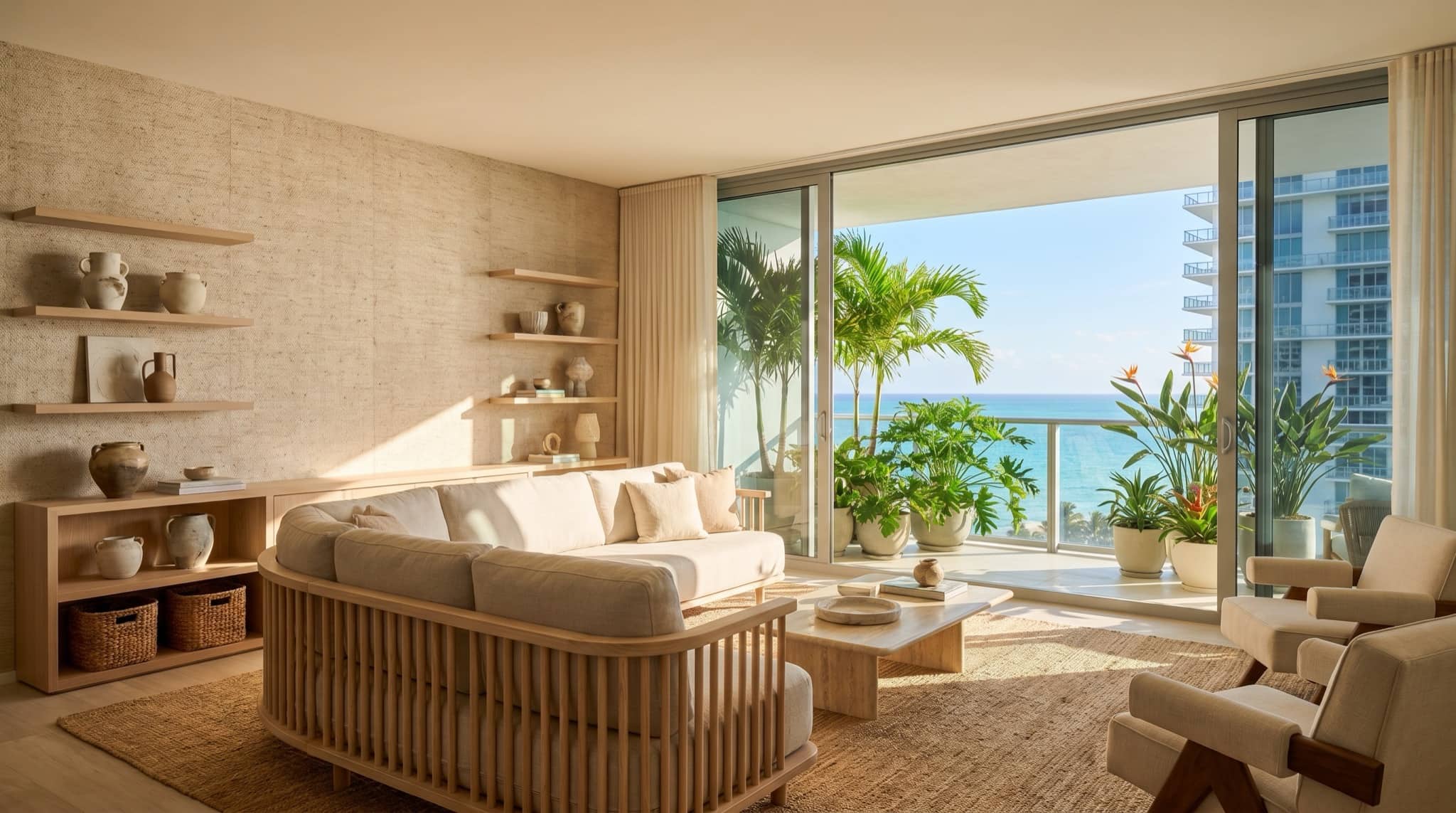 Accent wall in a modern Florida living room, South Florida.