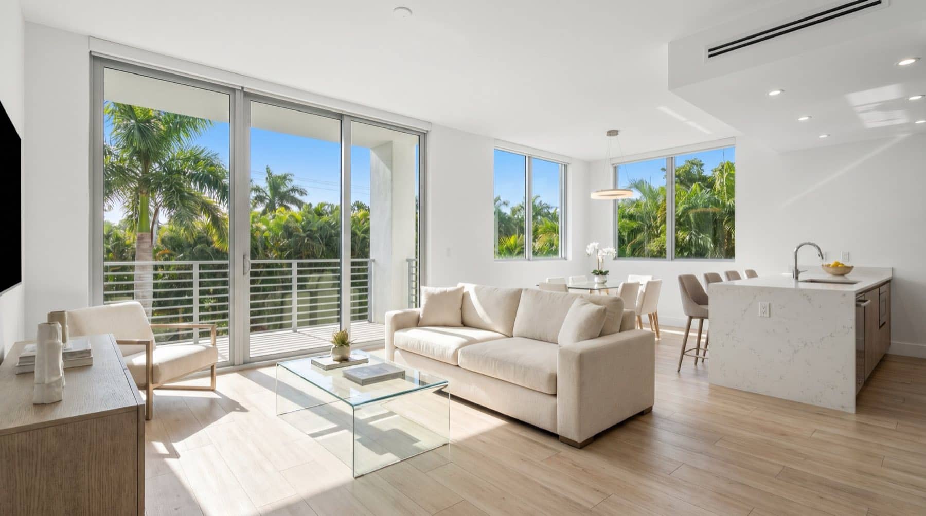 Renovated bright modern rental unit interior in Florida, South Florida.