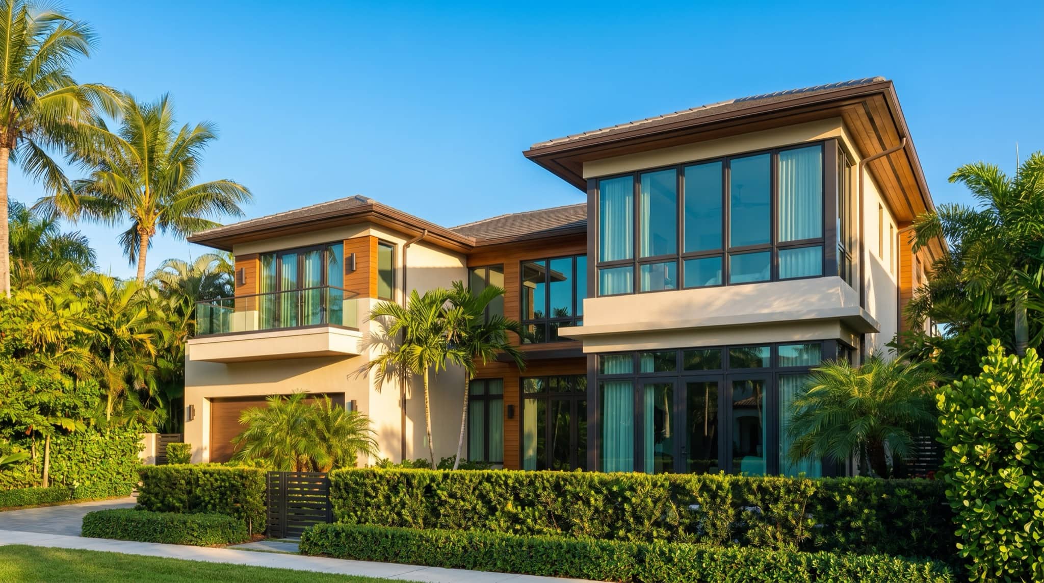 Impact-resistant windows on a modern Florida home exterior, South Florida.